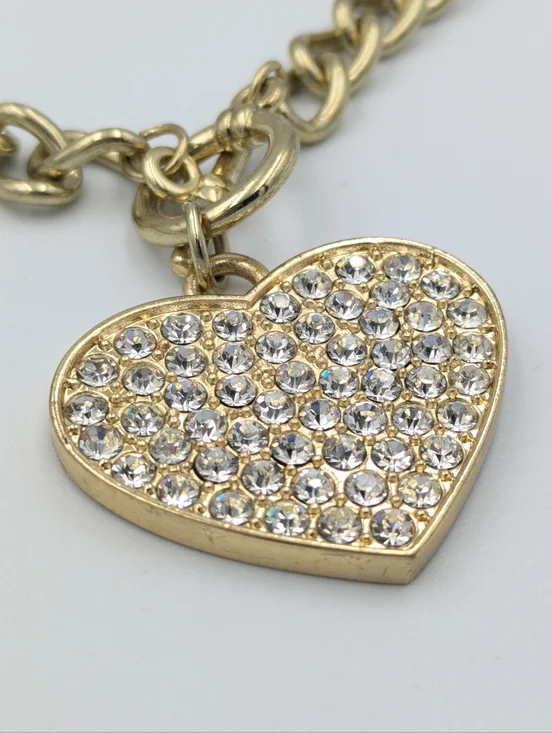 4/24$  Gold tone heart rhinestone chain necklace - Picture 3 of 5